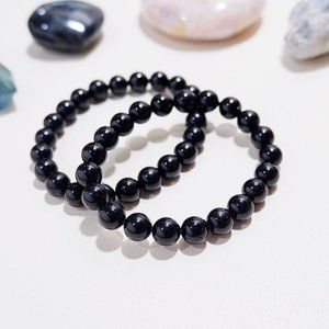 Natural Black Spinel Stone Bracelet 8mm Black Gemstone Stretch Bracelet Handmade